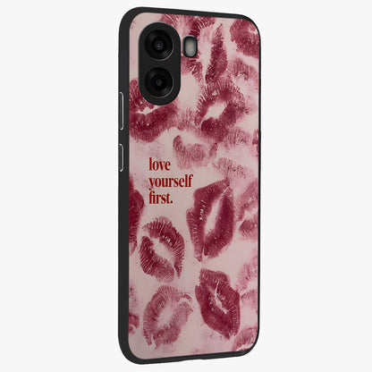 Crimson Kiss Love Glass Case upright view showcasing expressive romantic artwork with deep crimson theme.