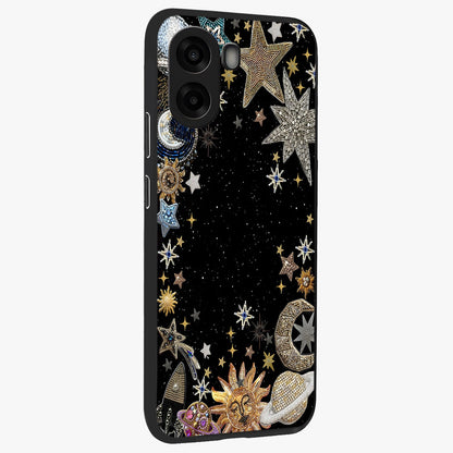 Galactic Jewel Stars Glass Case upright view showcasing glittering star jewel artwork with vibrant galaxy theme.