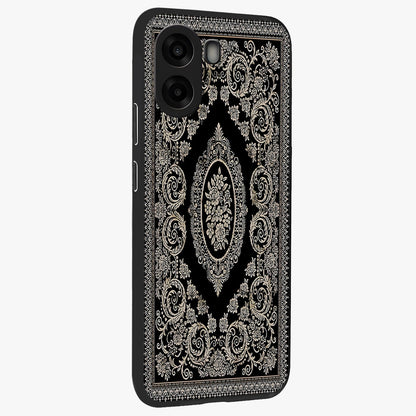 Noir Bloom Elegance Glass Case upright view showcasing graceful floral artwork with luxurious dark theme.