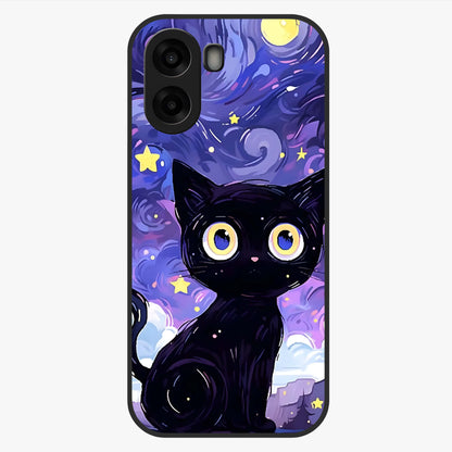 Abstract Cat Art Glass Case showing flat back view with artistic cat illustration and glossy glass finish.