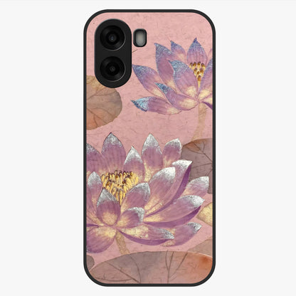 Blossom Mist Lotus Glass Case showing flat back view with serene lotus blossom artwork and glossy glass finish.