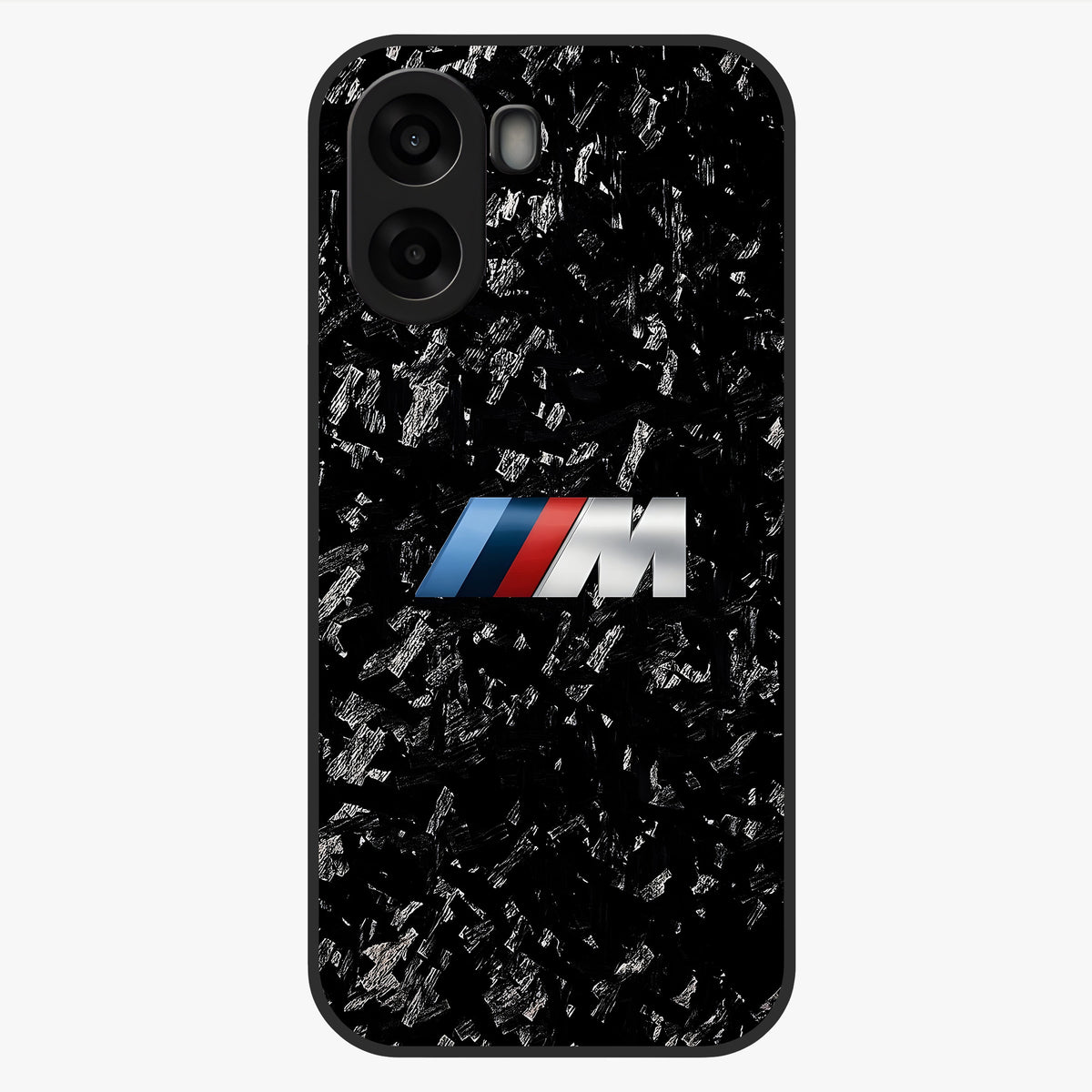 Carbon Speed Mark Glass Case showing flat back view with sporty carbon pattern artwork and glossy glass finish.