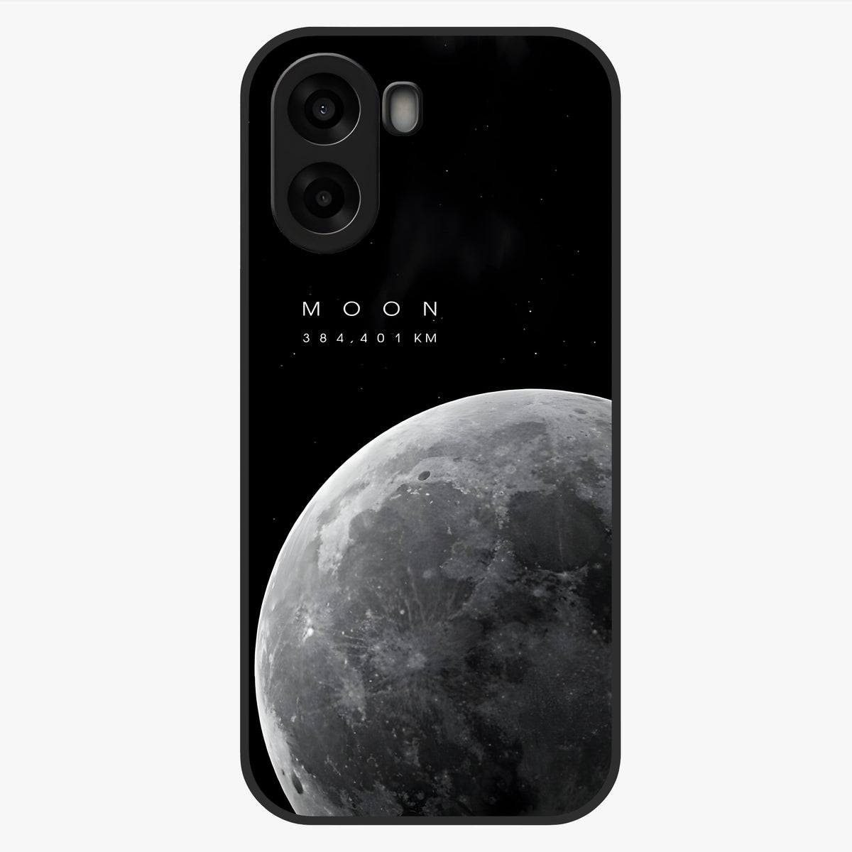 Cosmic Moon Glow Glass Case showing flat back view with glowing moon artwork and glossy glass finish.