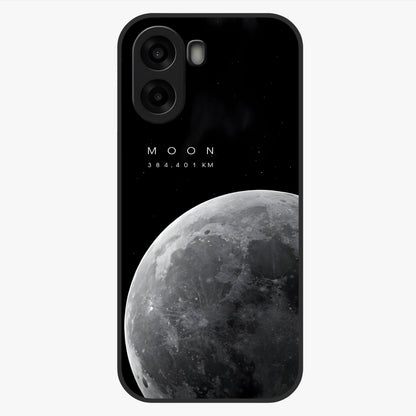 Cosmic Moon Glow Glass Case showing flat back view with glowing moon artwork and glossy glass finish.