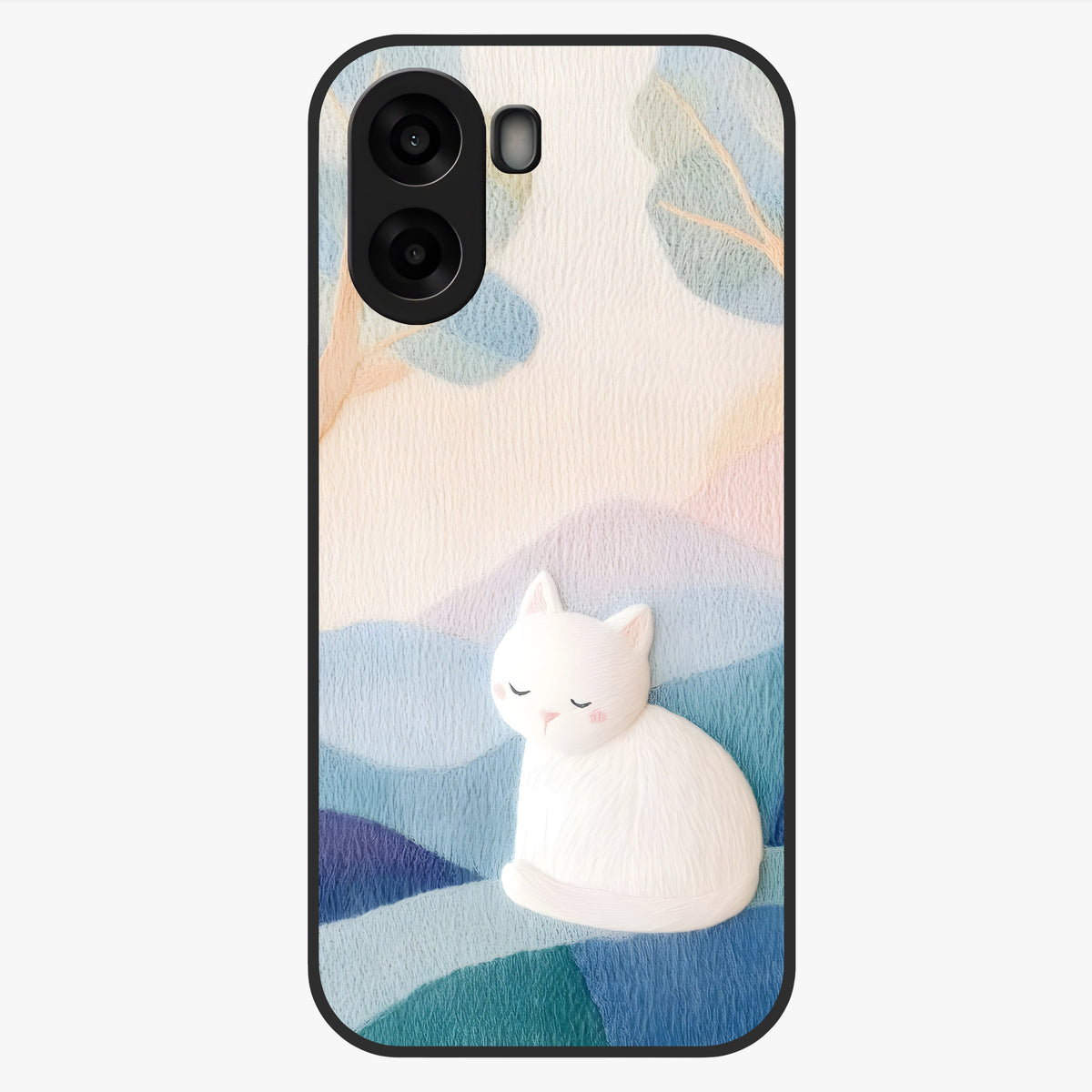 Cotton Dream Cat Glass Case showing flat back view with soft dreamy cat artwork and glossy glass finish.