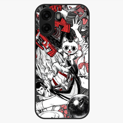 Crimson Chaos Panel Glass Case showing flat back view with bold crimson abstract artwork and glossy glass finish.