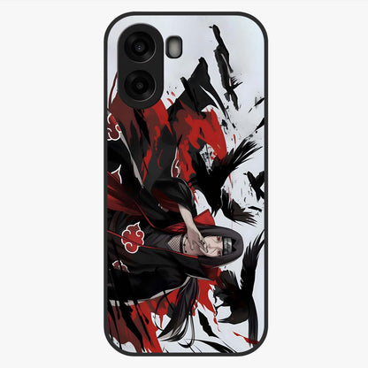 Crimson Crow Illusion Glass Case showing flat back view with artistic crow illusion artwork and glossy glass finish.