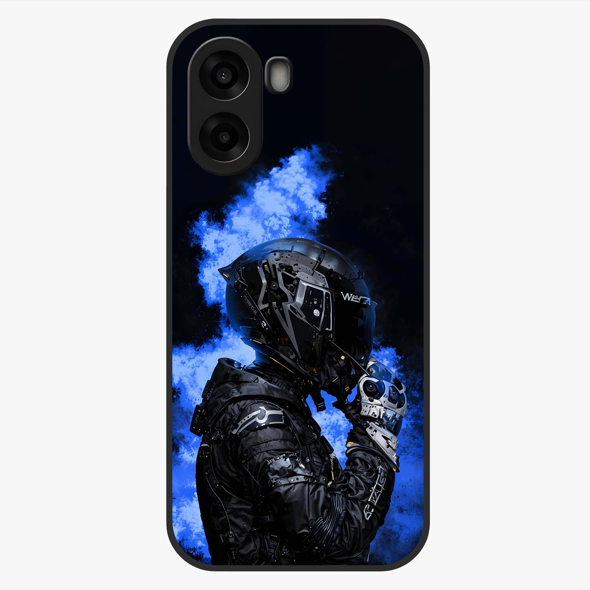 Cyber Sentinel Protocol Glass Case showing flat back view with futuristic cyber themed artwork and glossy glass finish.