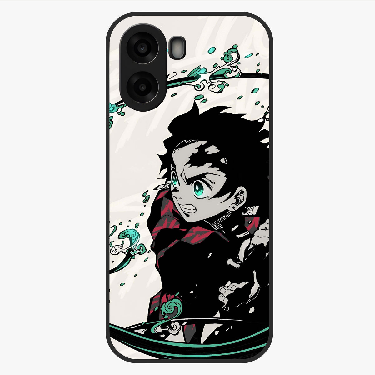 Demon Slayer Glass Case showing flat back view with bold anime inspired artwork and glossy glass finish.