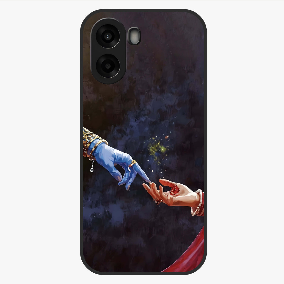 Divine Touch Eternal Glass Case showing flat back view with spiritual themed artwork and glossy glass finish.