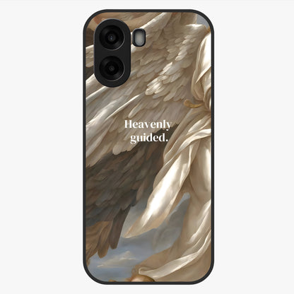 Divine Winged Grace Glass Case showing flat back view with elegant wing inspired artwork and glossy glass finish.