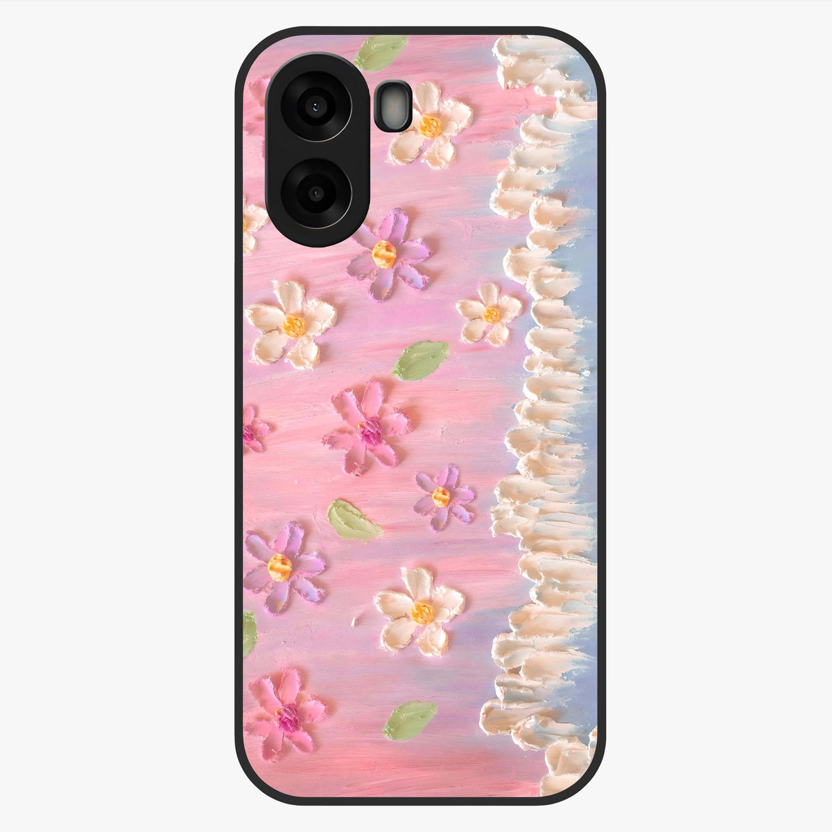 Dreamy Painted Garden Glass Case showing flat back view with artistic painted floral garden artwork and glossy glass finish.