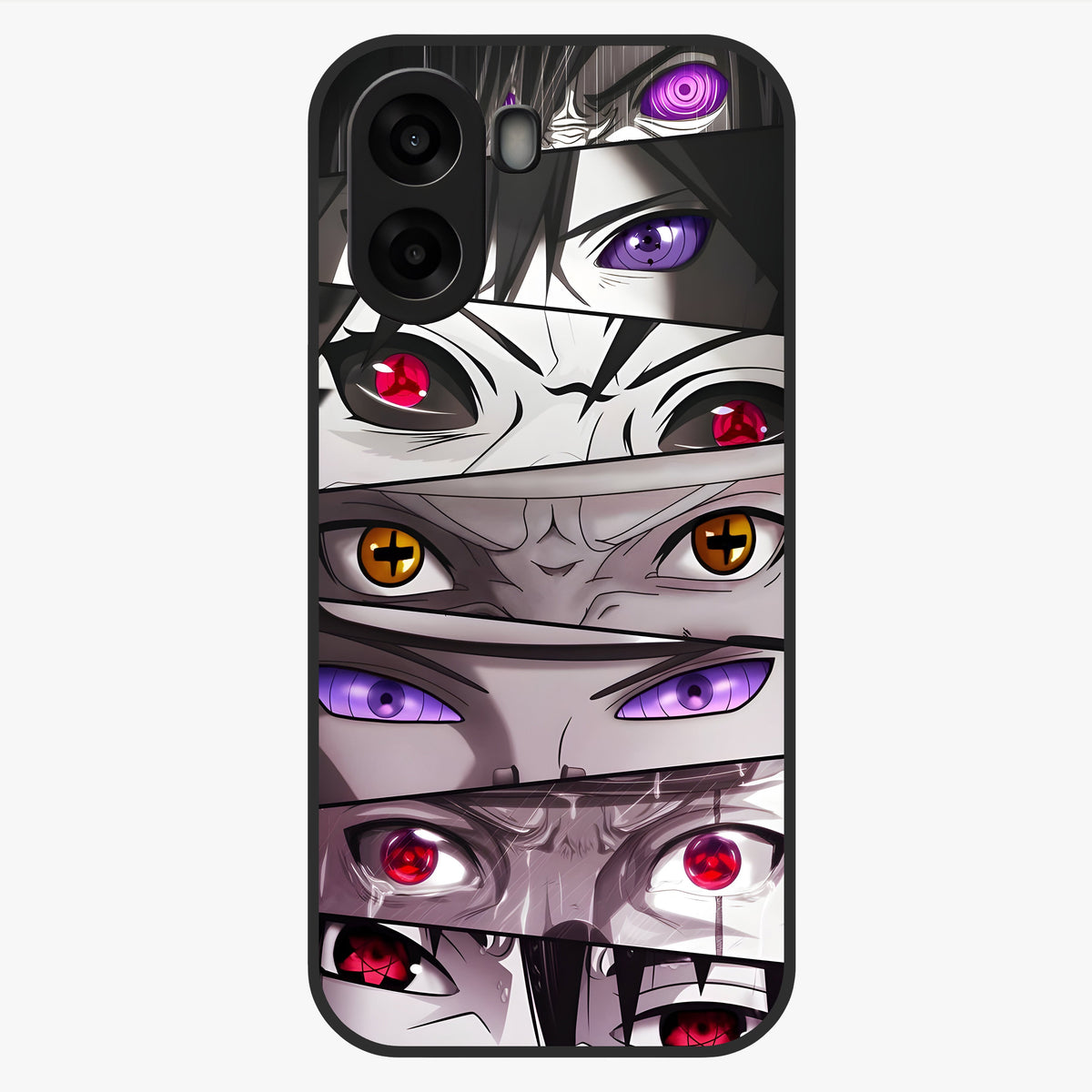 Eyes of Destiny Glass Case showing flat back view with striking eye themed artwork and glossy glass finish.