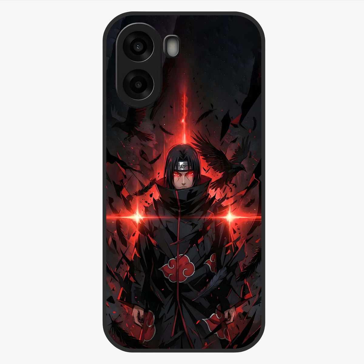 Focused Blade Discipline Glass Case showing flat back view with warrior sword themed artwork and glossy glass finish.