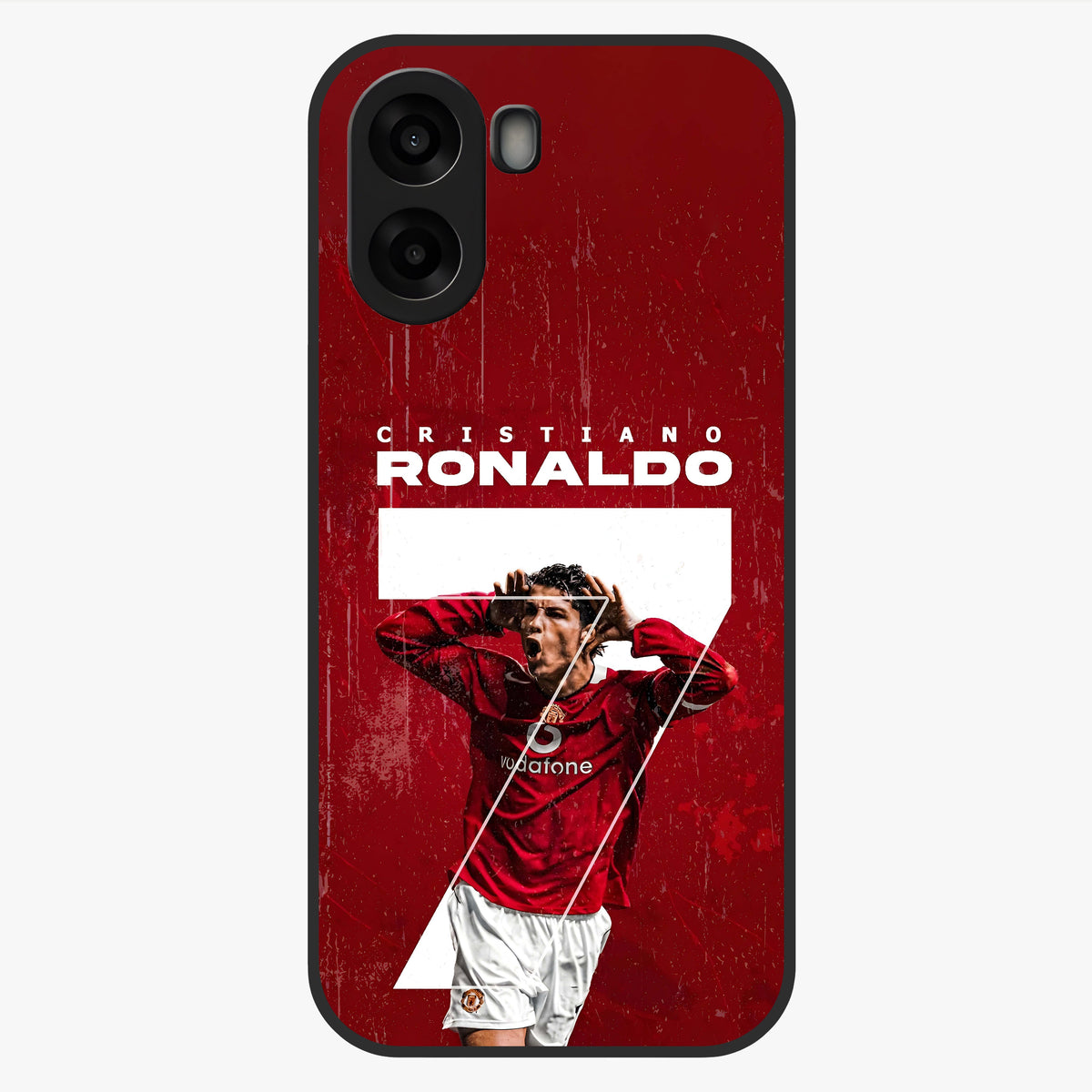 Goal Celebration Legacy Glass Case showing flat back view with football celebration inspired artwork and glossy glass finish.