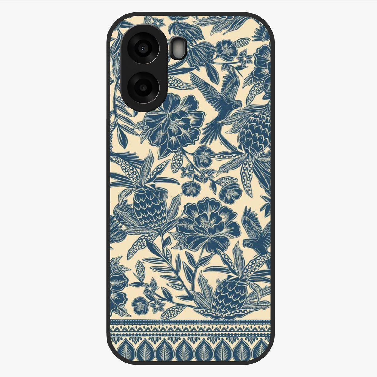 Heirloom Wild Bloom Glass Case showing flat back view with vintage inspired wild flower artwork and glossy glass finish.