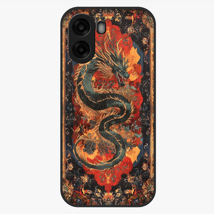 Inferno Dragon Soul Glass Case showing flat back view with fiery dragon artwork and glossy glass finish.