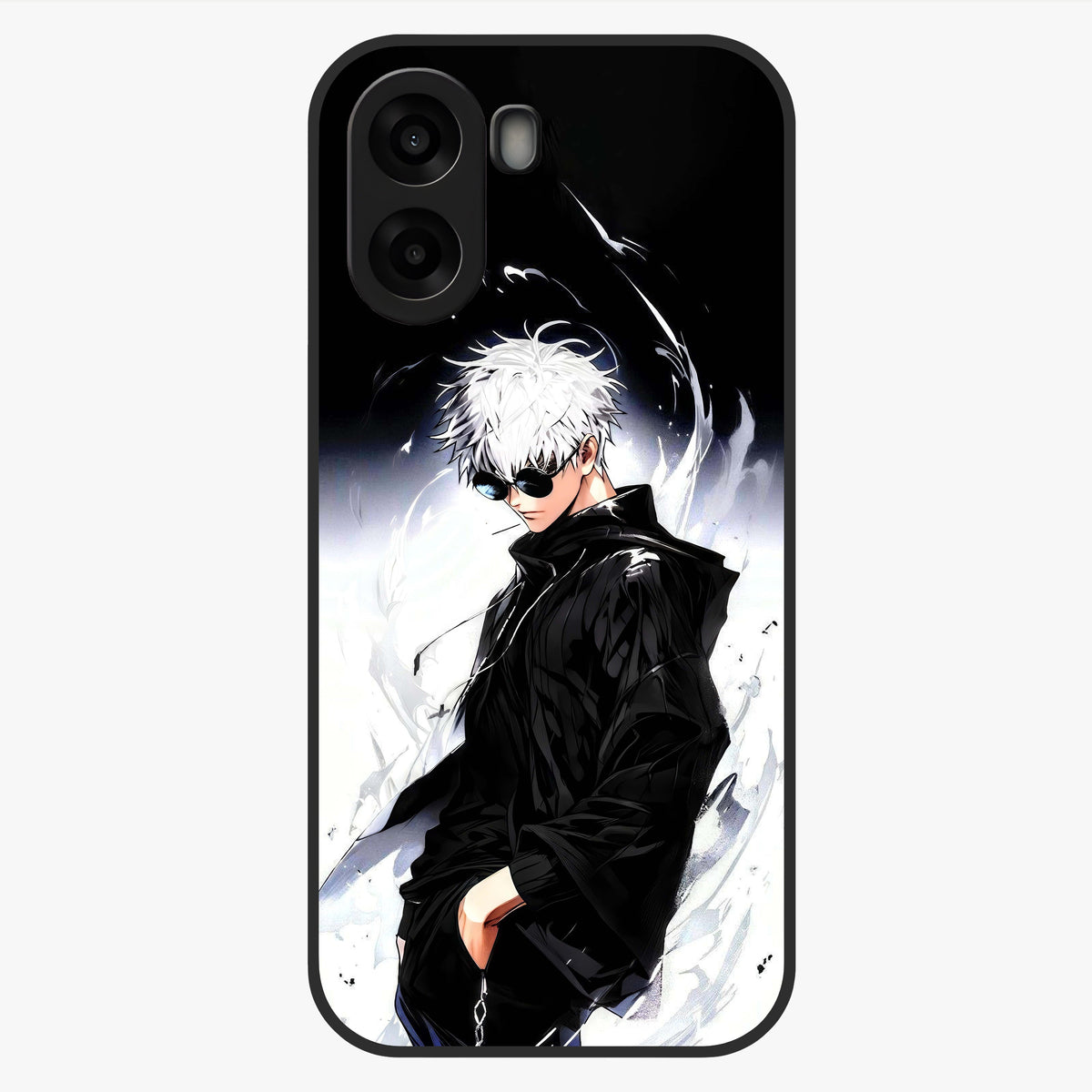 Limitless Shadow King Glass Case showing flat back view with powerful shadow warrior artwork and glossy glass finish.