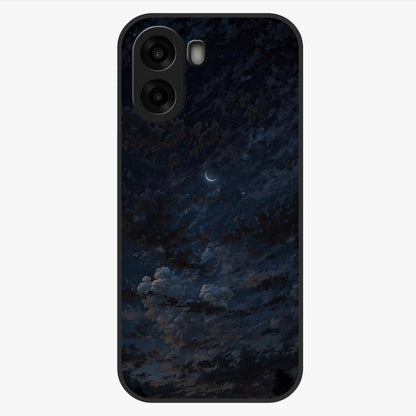 Lunar Veil Silence Glass Case showing flat back view with mystical moon veil artwork and glossy glass finish.