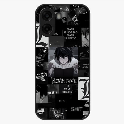 Midnight Chaos Mind Glass Case showing flat back view with abstract dark themed artwork and glossy glass finish.