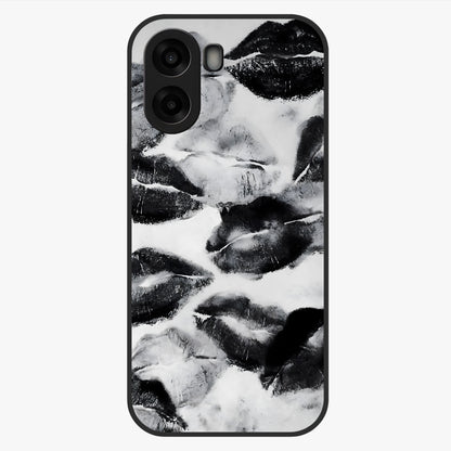 Midnight Kiss Marks Glass Case showing flat back view with lipstick kiss mark artwork and glossy glass finish.