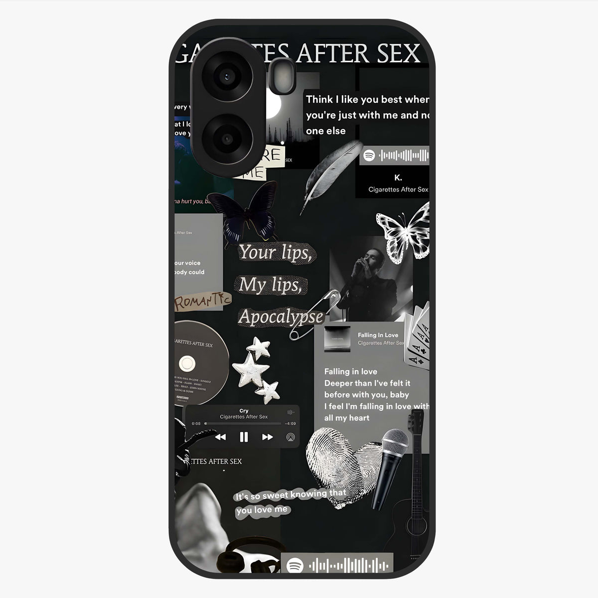 Midnight Love Echo Glass Case showing flat back view with romantic midnight themed artwork and glossy glass finish.