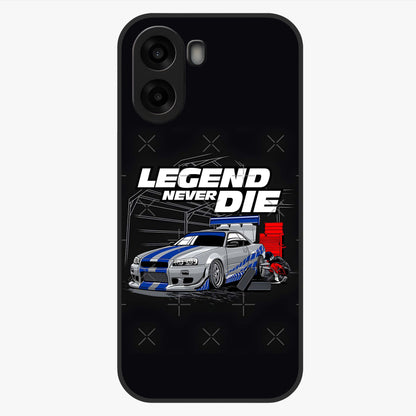 Midnight Racing Legacy Glass Case showing flat back view with sleek racing inspired artwork and glossy glass finish.