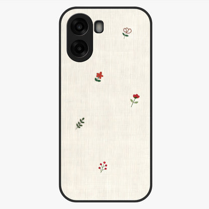 Minimal Petal Whispers Glass Case showing flat back view with soft minimal floral artwork and glossy glass finish.