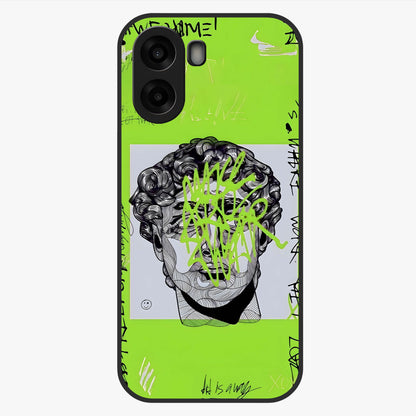 Neo Graffiti Rebellion Glass Case showing flat back view with vibrant graffiti artwork and glossy glass finish.