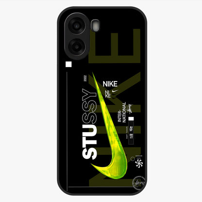 Neon Street Edition Glass Case showing flat back view with neon street style artwork and glossy glass finish.