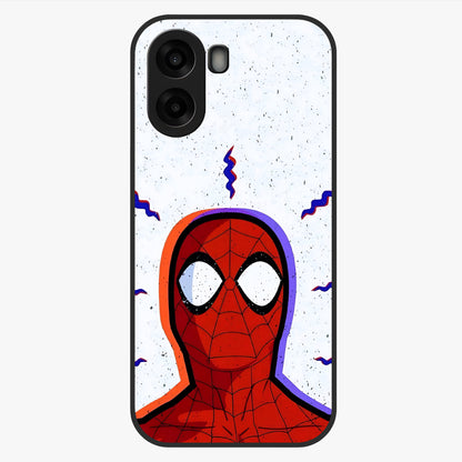 Omg Spiderman Glass Case showing flat back view with bold superhero inspired artwork and glossy glass finish.