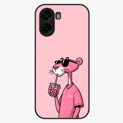Pink Panther Glass Case showing flat back view with iconic pink panther artwork and glossy glass finish.