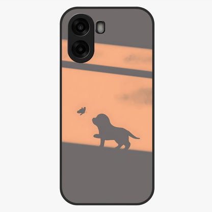 Puppy Shadow Art Glass Case showing flat back view with cute puppy shadow style artwork and glossy glass finish.