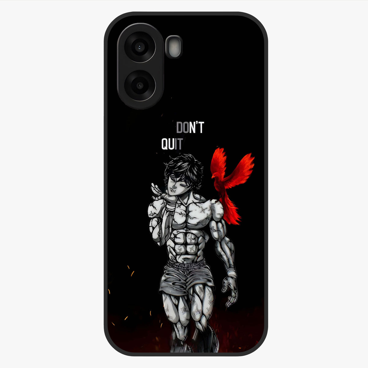 Rise Beyond Limits Glass Case showing flat back view with motivational typography artwork and glossy glass finish.