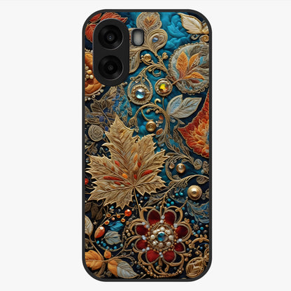 Royal Jewel Garden Glass Case showing flat back view with decorative floral garden artwork and glossy glass finish.