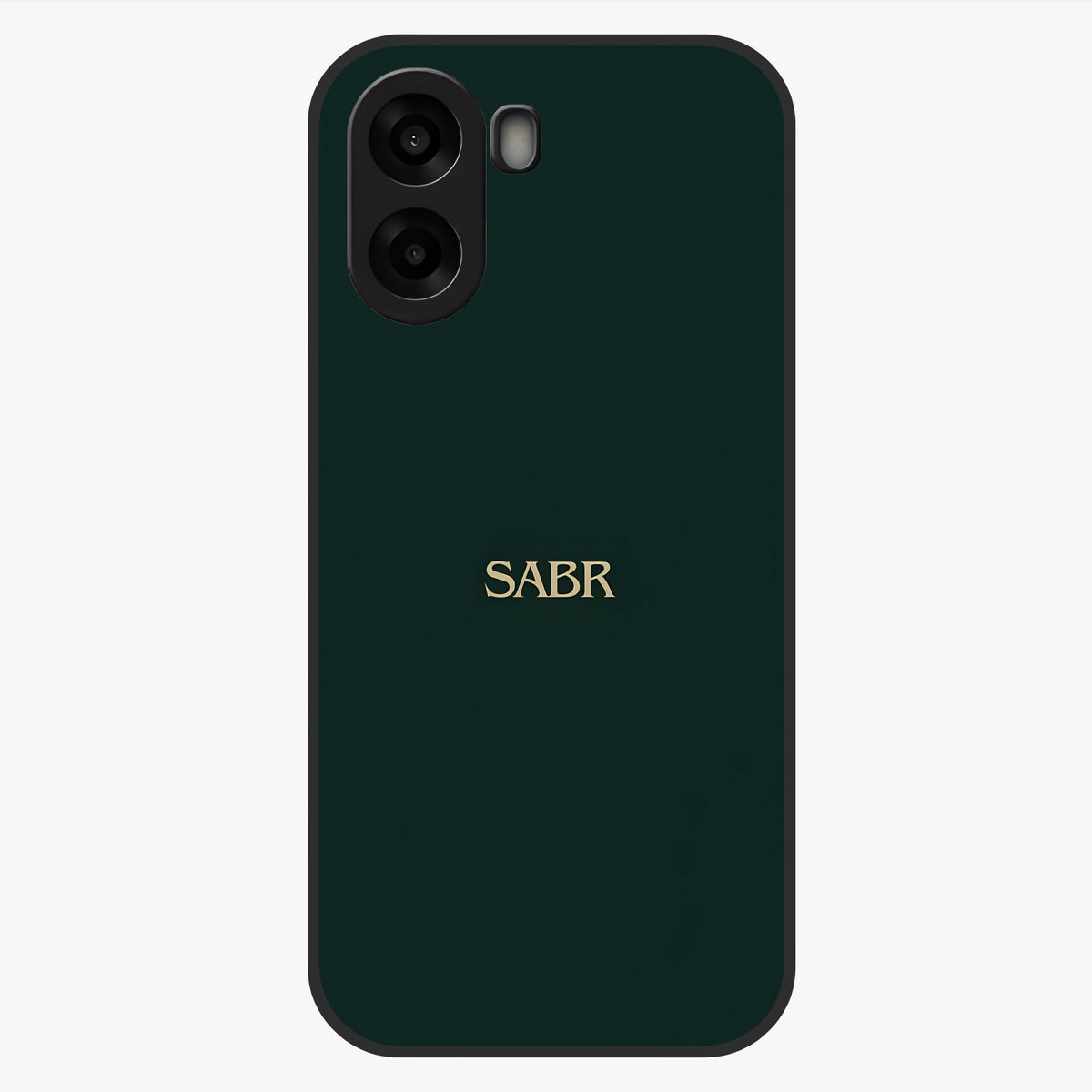 Sabr Minimal Patience Glass Case showing flat back view with minimalist typography artwork and glossy glass finish.