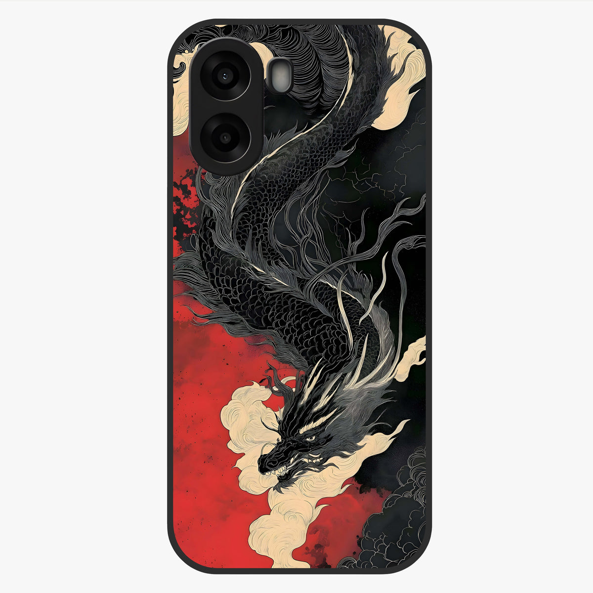 Shadow Dragon Fury Glass Case showing flat back view with fierce dragon artwork and glossy glass finish.