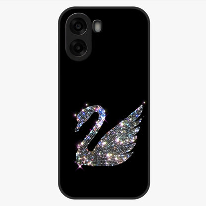 Starlit Swan Grace Glass Case showing flat back view with graceful swan artwork under starry sky and glossy glass finish.