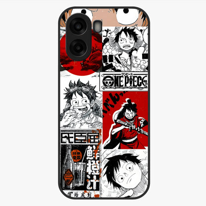Strawhat Chaos Panels Glass Case showing flat back view with anime inspired chaos panel artwork and glossy glass finish.