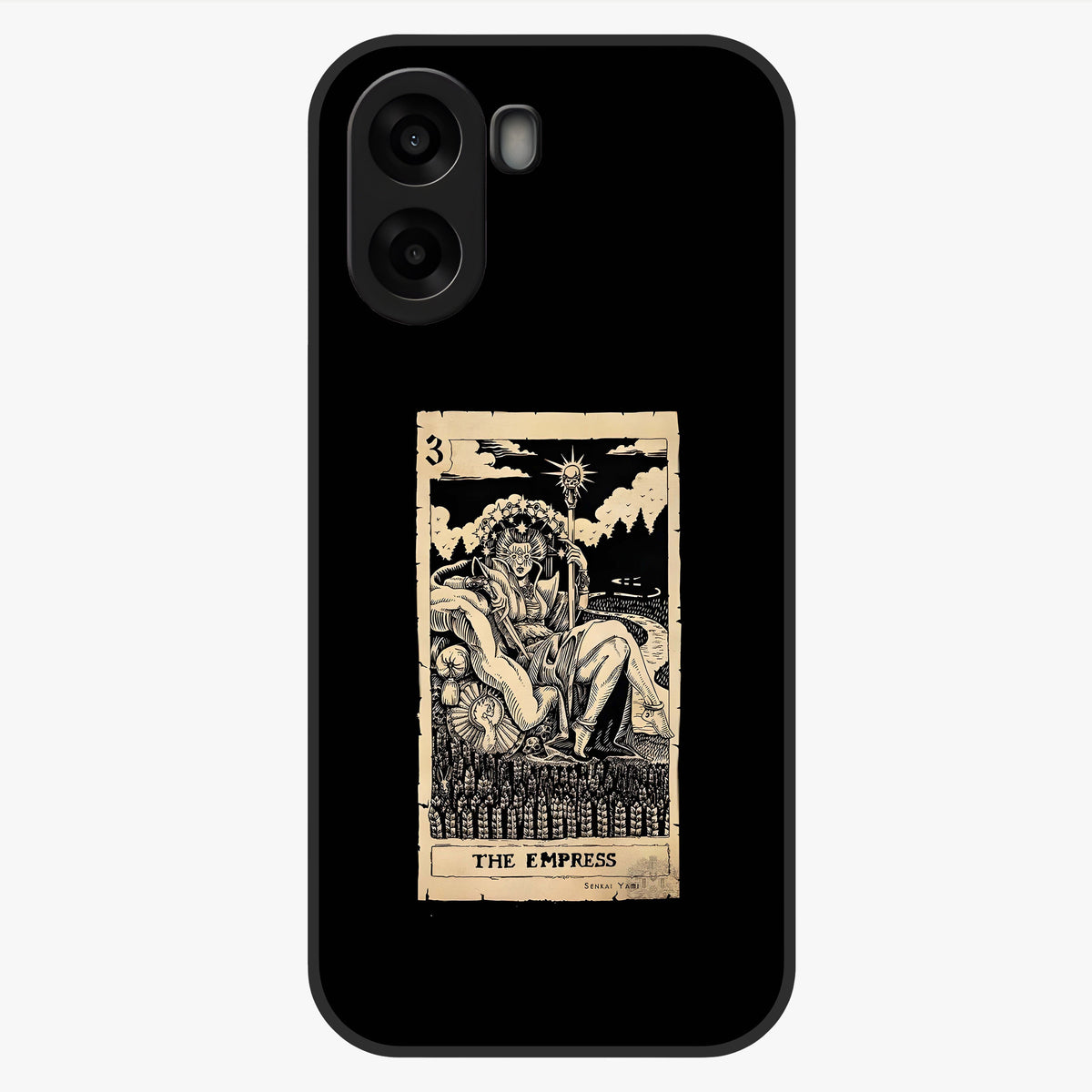 The Empress Glass Case showing flat back view with regal feminine artwork and glossy glass finish.
