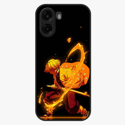 Thunder Flame Execution Glass Case showing flat back view with powerful flame and lightning artwork and glossy glass finish.