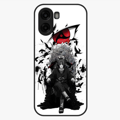 Uchiha Shadow Throne Glass Case showing flat back view with cosmic underwater themed artwork and glossy glass finish.