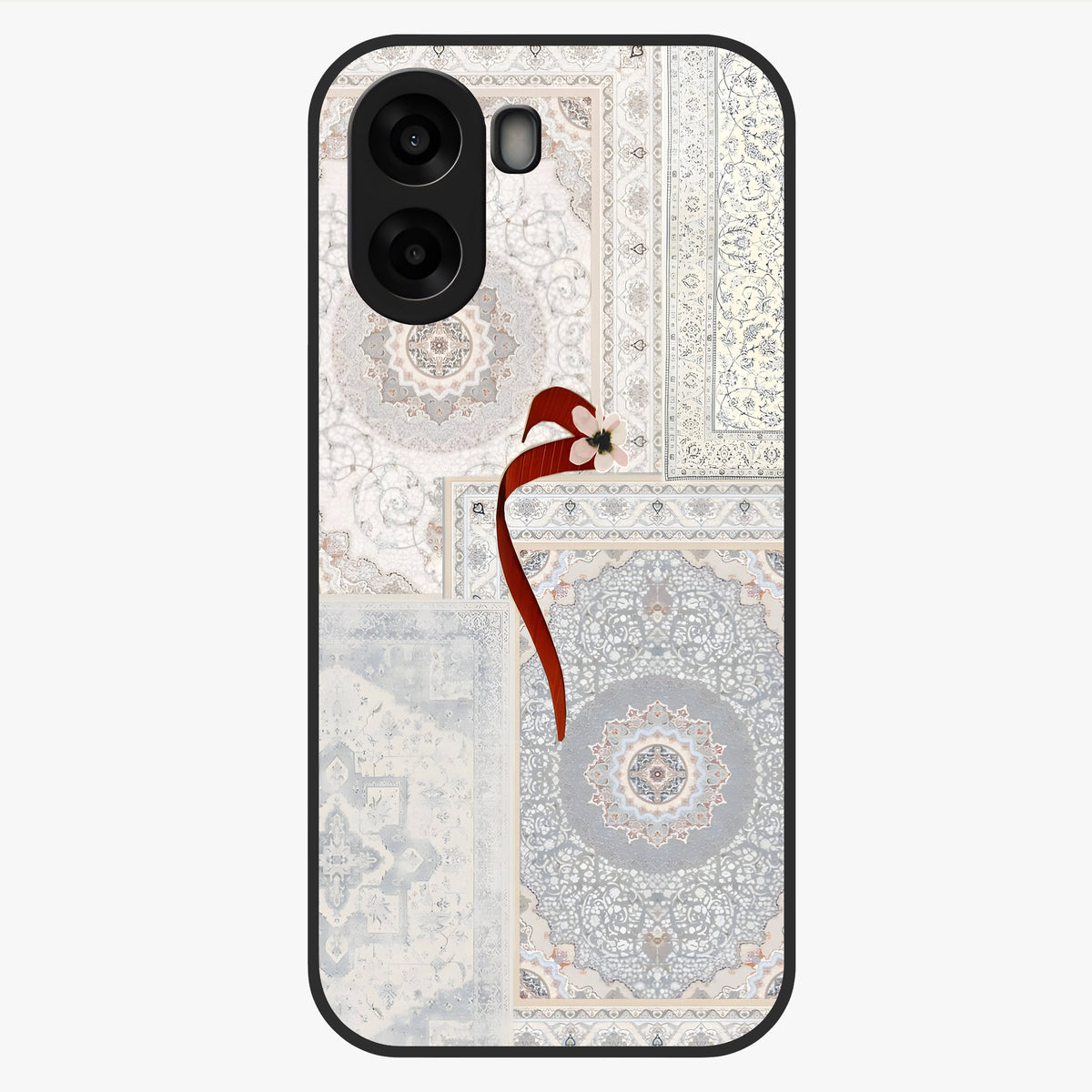 White Aesthetic Bow Glass Case showing flat back view with minimal bow artwork and glossy glass finish.