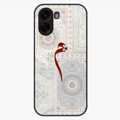 White Aesthetic Bow Glass Case showing flat back view with minimal bow artwork and glossy glass finish.