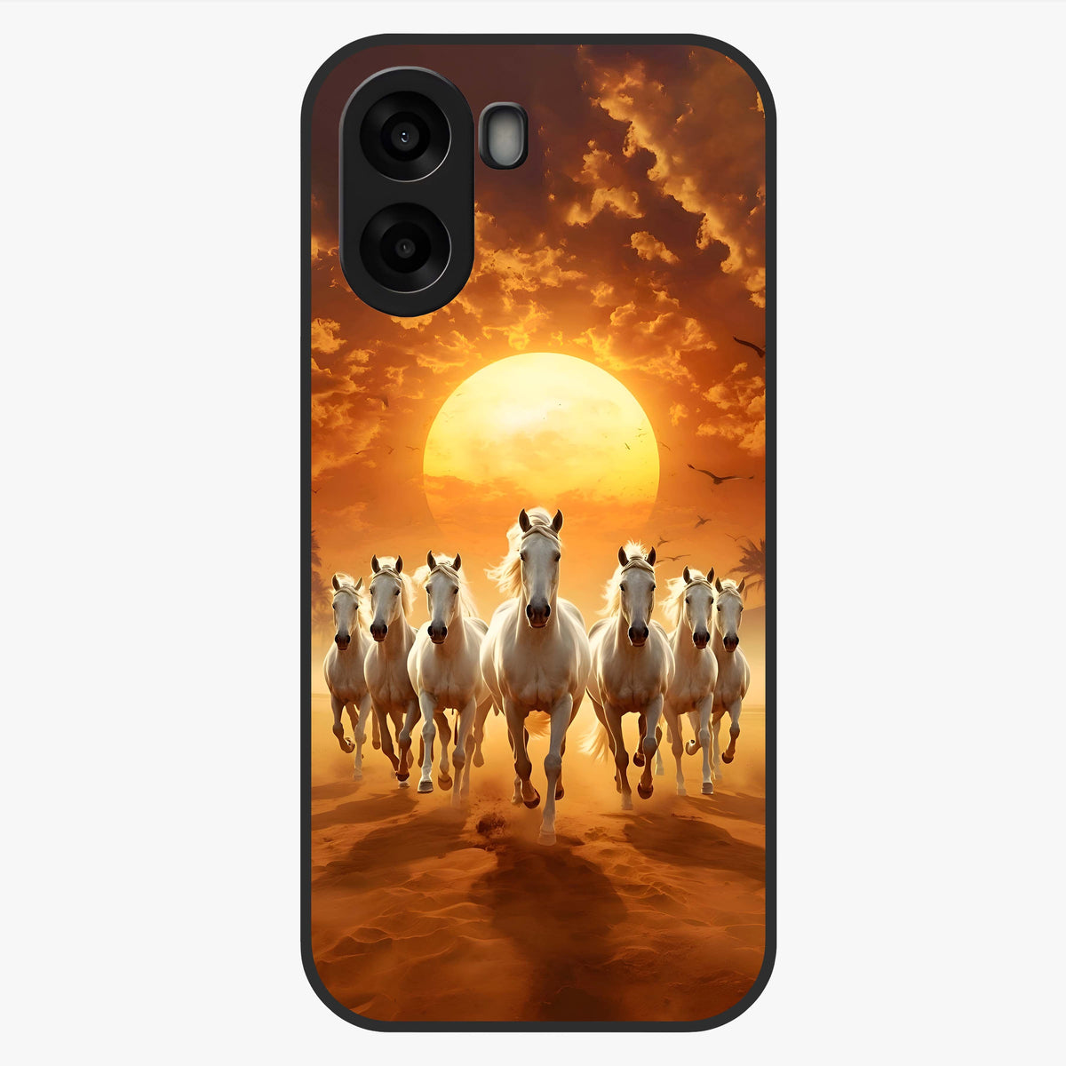 Wild Sunset Majesty Glass Case showing flat back view with majestic sunset landscape artwork and glossy glass finish.