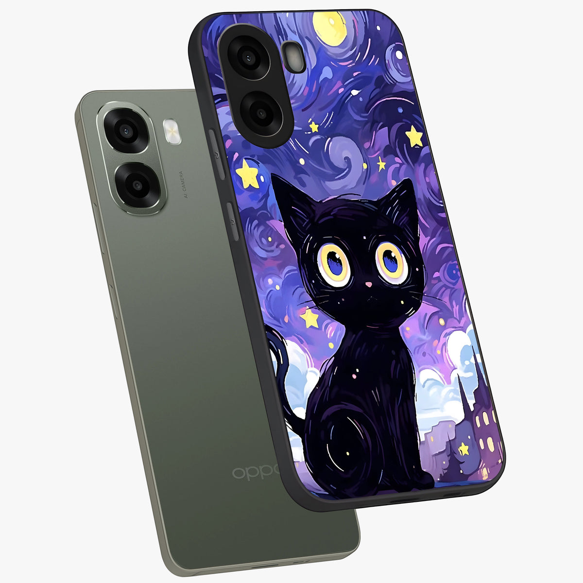 Abstract Cat Art Glass Case displayed in angled mockup highlighting modern abstract cat artwork and sleek glass surface.
