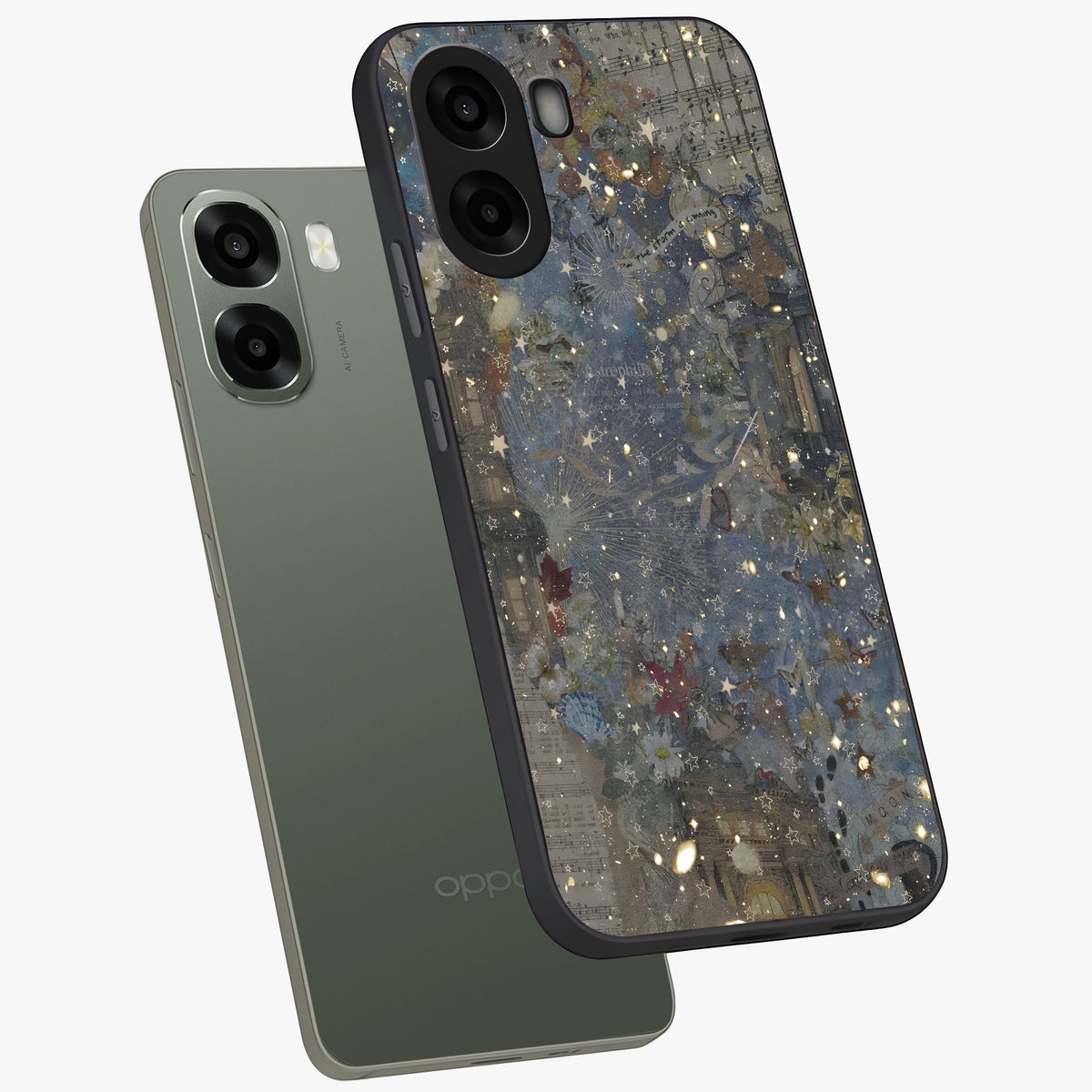 Aesthetic Astrolophia Glass Case displayed in angled mockup highlighting artistic aesthetic elements and smooth glass surface.