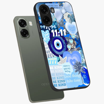 Aesthetic Be Kind Eye Glass Case displayed in angled mockup highlighting aesthetic eye design and inspirational vibe.