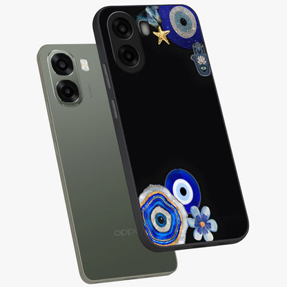 Aesthetic Blue Evil Eye Glass Case displayed in angled mockup highlighting blue evil eye symbol and spiritual aesthetic design.