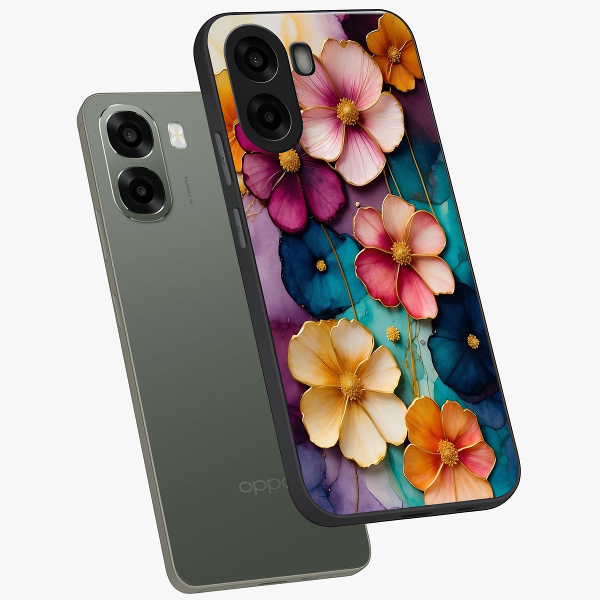 Artlyn Grace Flower Pattern Glass Case displayed in angled mockup highlighting delicate flower pattern design and smooth glass surface.